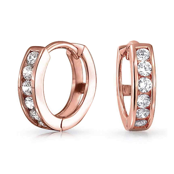 Sterling Silver 14K Yellow Gold Cubic Zirconia Small Hoop Huggie Earrings