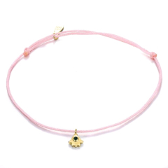 Sterling Silver Emerald Cubic Zirconia Pink Nylon Cord Fatima Hand Bracelet