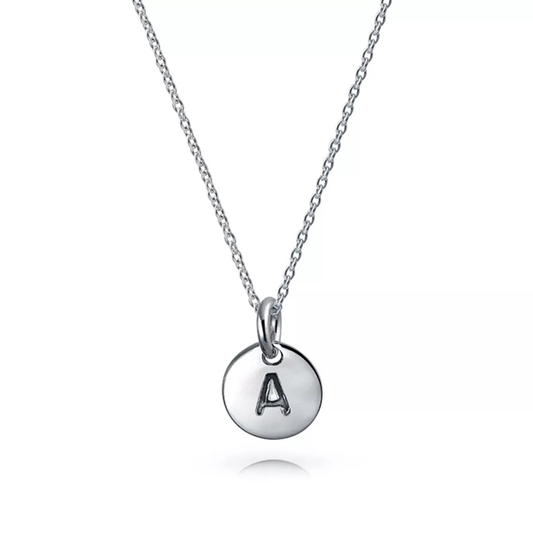 Landou Jewelry Sterling Silver Petite Letter Initial Disc Pendant Necklace