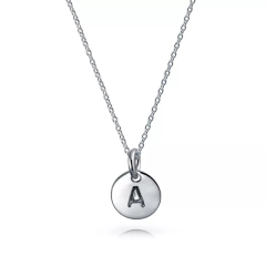 Landou Jewelry Sterling Silver Petite Letter Initial Disc Pendant Necklace