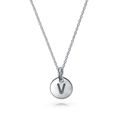 Landou Jewelry Sterling Silver Petite Letter Initial Disc Pendant Necklace