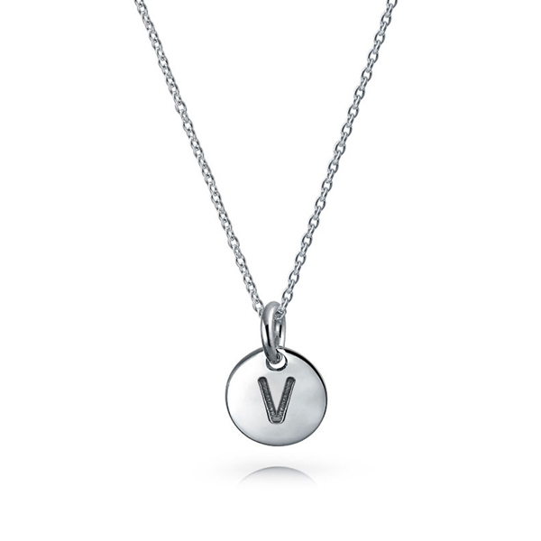 Landou Jewelry Sterling Silver Petite Letter Initial Disc Pendant Necklace