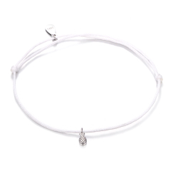 14K Yellow Gold 925 Sterling Silver Plain White Cord Pineapple Bracelet