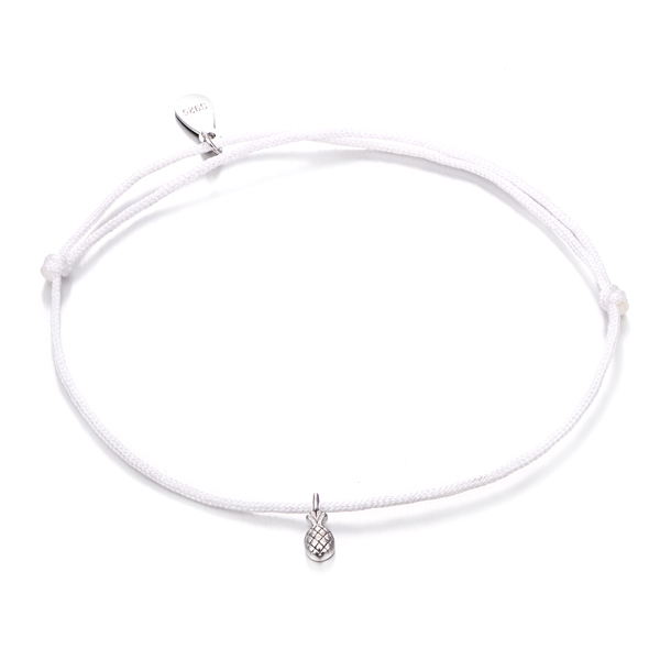 14K Yellow Gold 925 Sterling Silver Plain White Cord Pineapple Bracelet