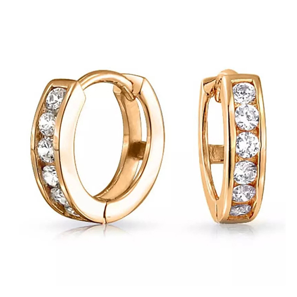 Sterling Silver 14K Yellow Gold Cubic Zirconia Small Hoop Huggie Earrings