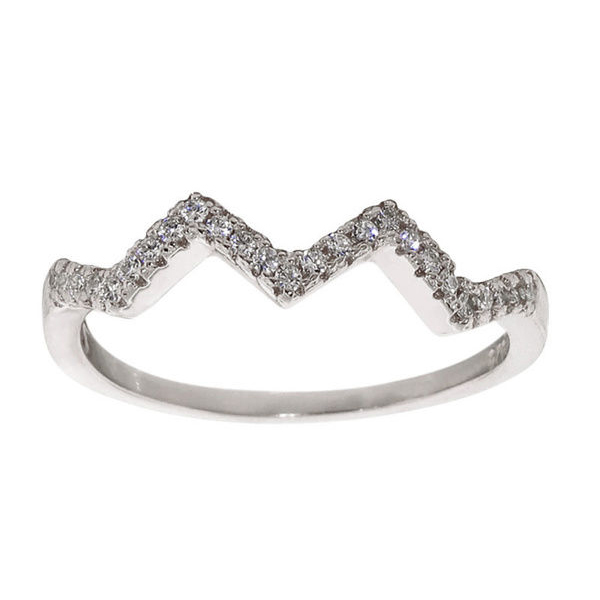 Sterling Silver Rose Gold Cubic Zirconia Stackable Pave Chevron Ring