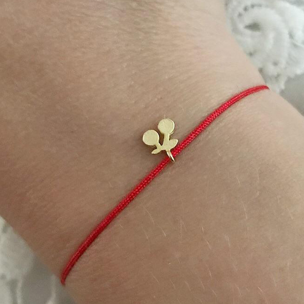 Handmade 925 Sterling Silver Plain Lucky Red Nylon Cord Cherry Bracelet