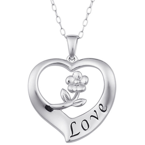 Fashion Sterling Silver Flower Love Heart Pendant Necklace for Women