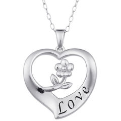Fashion Sterling Silver Flower Love Heart Pendant Necklace for Women