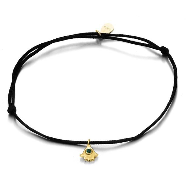 Handmade Sterling Silver Emerald CZ Black Nylon Cord Fatima Hand Bracelet