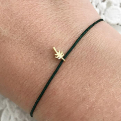 925 Sterling Silver Adjustable Dark Green Nylon Cord Palm Bracelet