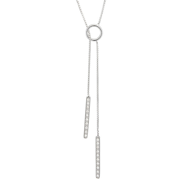 Best Friends Sterling Silver Cubic Zirconia Bar and Circle Lariat Necklace