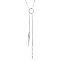 Best Friends Sterling Silver Cubic Zirconia Bar and Circle Lariat Necklace