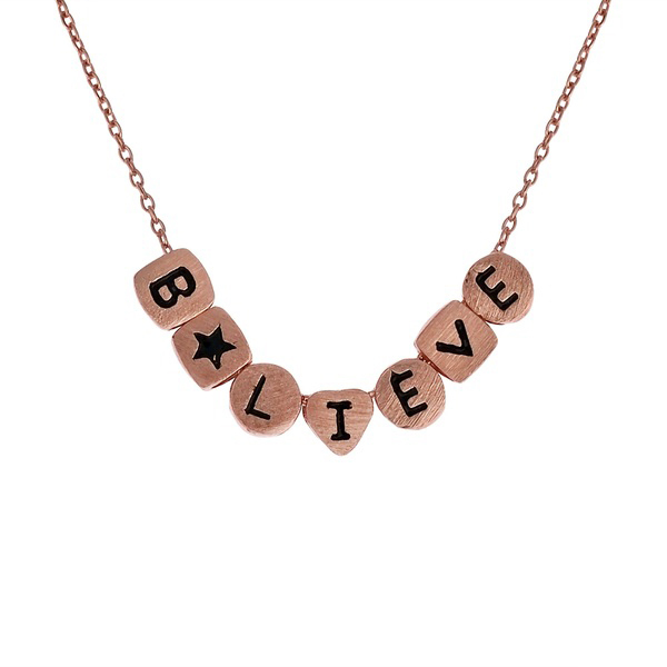 Sterling Silver Enriching Word Curved Letter Believe Multi Charm Necklace