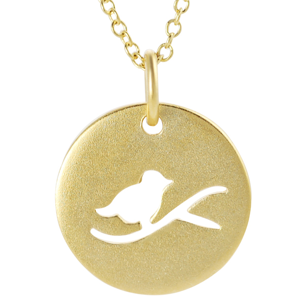 Fashion Sterling Silver Matt Gold Finished Cut-out Bird Pendant Neckalce