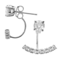 Sterling Silver Rhodium Plated Cubic Zirconia CZ Curve Post Earrings