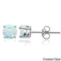 Sterling Silver Round Gemstone Birthstone Blue Sapphire Stud Earrings