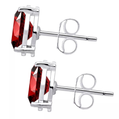 Landou Jewelry Sterling Silver Trillion-cut Garnet Gemstone Stud Earrings