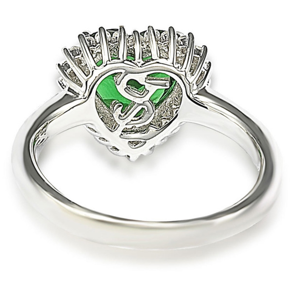 Sterling Silver Emerlad and Clear Heart Shaped Cubic Zirconia Ring