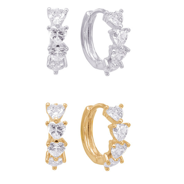 14K Gold Plated Sterling Silver Cubic Zirconia Heart Endless Hoop Earrings