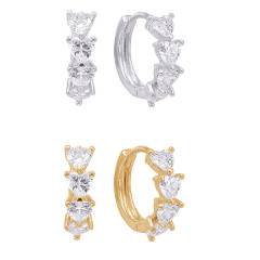 14K Gold Plated Sterling Silver Cubic Zirconia Heart Endless Hoop Earrings