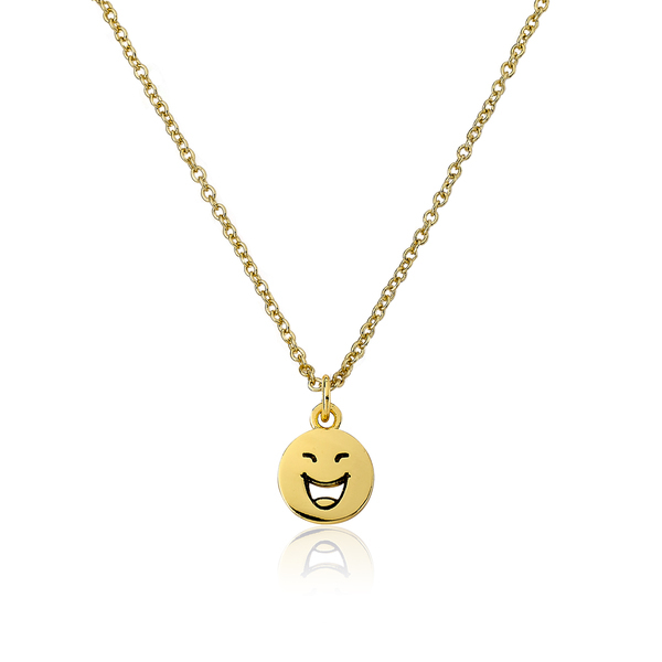 14K Gold Plated Sterling Silver Laughing Face Emotion Pendant Necklace