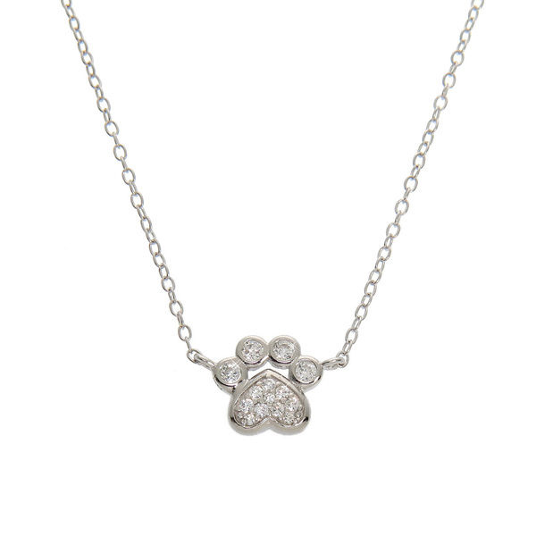 Rose Gold Plated Sterling Silver Small Micropave Paw Print Necklace