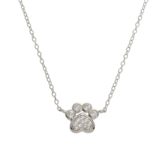 Rose Gold Plated Sterling Silver Small Micropave Paw Print Necklace