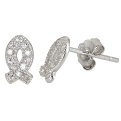 Sterling Silver Pave Cubic Zirconia Small Fish Stud Earrings for Girls