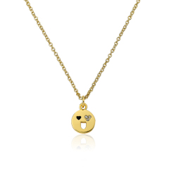 14K Gold Plated Sterling Silver Laughing Face Emotion Pendant Necklace