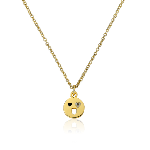14K Gold Plated Sterling Silver Laughing Face Emotion Pendant Necklace