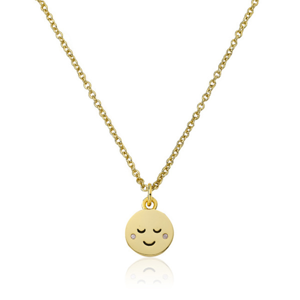 14K Gold Plated Sterling Silver Laughing Face Emotion Pendant Necklace