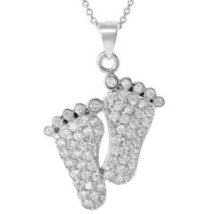 Italian Jewelry Sterling Silver Cubic Zirconia Footprint Pendant Necklace