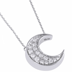 Fashion Sterling Silver Cubic Zirconia Crescent Moon Necklace Netherlands