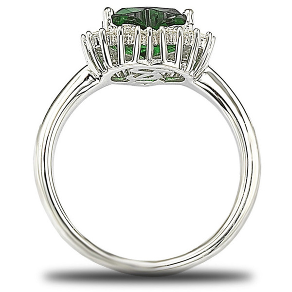 Sterling Silver Emerlad and Clear Heart Shaped Cubic Zirconia Ring