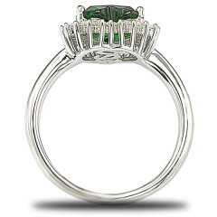 Sterling Silver Emerlad and Clear Heart Shaped Cubic Zirconia Ring