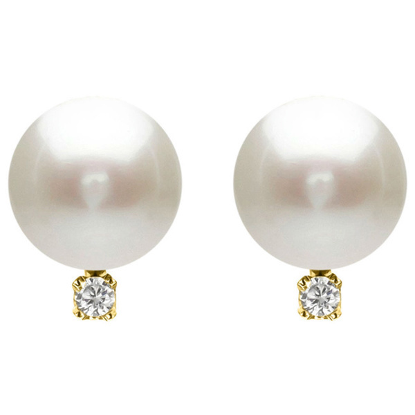 14K Gold Plated Freshwater Pearl Fake Diamond Stud Earrings in Silver