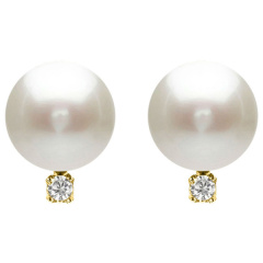 14K Gold Plated Freshwater Pearl Fake Diamond Stud Earrings in Silver