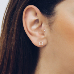 Landou Jewelry Sterling Silver Micropave Cubic Zirconia Circle Stud Earrings