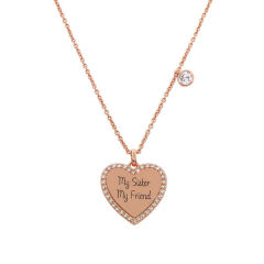 Rose Gold Sterling Silver "My Sister My Friend" Heart Charm Necklace