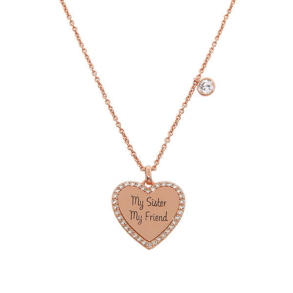 Rose Gold Sterling Silver "My Sister My Friend" Heart Charm Necklace
