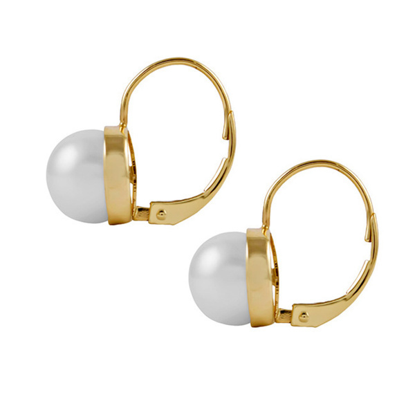 14K Gold Plated Sterling Silver 8mm Freshwater Pearl Leverback Earrings