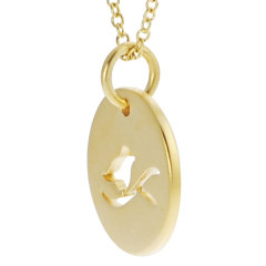 Fashion Sterling Silver Matt Gold Finished Cut-out Bird Pendant Neckalce