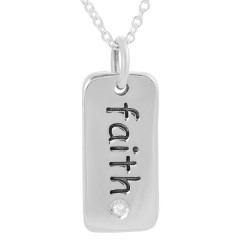 Fine Jewelry Sterling Silver Cubic Zirconia Faith Tag Pendant Necklace