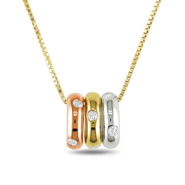 Fine Jewelry Sterling Silver Cubic Zirconia Tri-color Small Round Circle Necklace
