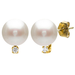14K Gold Plated Freshwater Pearl Fake Diamond Stud Earrings in Silver