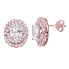 Sterling Silver 14K Gold Plated Cubic Zirconia Sparkly Halo Stud Earrings