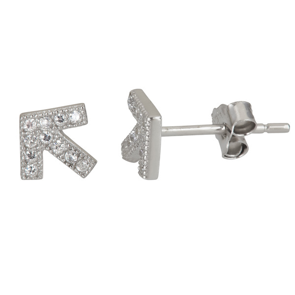 Tiny Design Sterling Silver Micropave Cubic Zirconia Arrow Stud Earrings