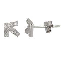 Tiny Design Sterling Silver Micropave Cubic Zirconia Arrow Stud Earrings