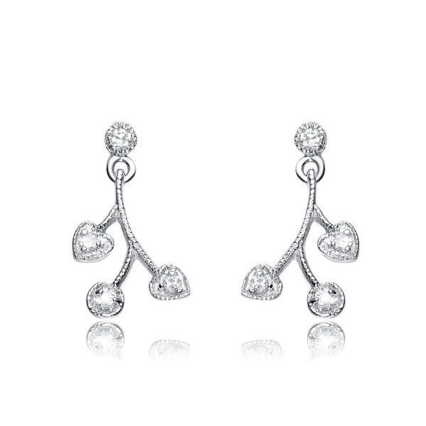 Fancy Design Sterling Silver White Cubic Zirconia Vine Dangle Earrings